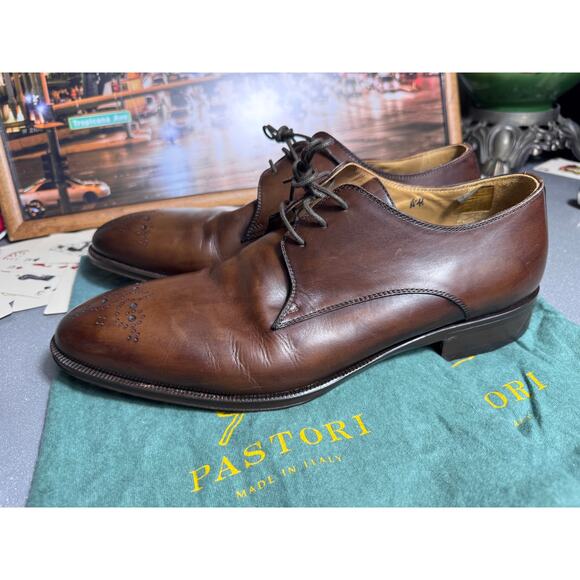 Pastori Handmade Italian Brown Leather Medallion Derby Dress Shoes EU 44 US 11 main image 5